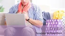  Presentation with blog - PPT theme enhanced with young man buying clothing online and running blog background and a light blue colored foreground