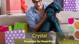  Presentation with blog - Presentation design consisting of young man buying clothing online and running blog background and a tawny brown colored foreground