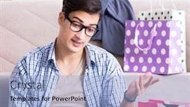  Presentation with blog - Colorful presentation theme enhanced with young man buying clothing online and running blog backdrop and a light blue colored foreground