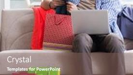  Presentation with blog - Cool new PPT theme with young man buying clothing online and running blog backdrop and a violet colored foreground