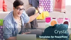  Presentation with blog - Slide deck with young-man-buying-clothing-online background and a ocean colored foreground