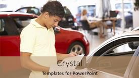  Presentation with car buying - Beautiful theme featuring young-man-buying-new-car backdrop and a  colored foreground