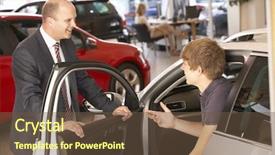 Presentation with car buying - Slides with young man buying new car background and a  colored foreground