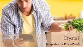  Presentation with hydroponics vegetables hydroponic vegetable - PPT theme featuring young-man-calculating-expences background and a coral colored foreground