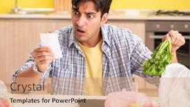  Presentation with vegetables - Beautiful slide deck featuring young-man-calculating-expences backdrop and a coral colored foreground
