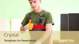  Presentation with carpenter - Audience pleasing theme consisting of young-man-carpenter-working backdrop and a blonde colored foreground