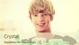  Presentation with recyclable plastic container - Beautiful slide deck featuring young man carrying a plastic container full with empty recyclable household material backdrop and a cream colored foreground