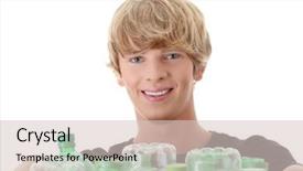  Presentation with recyclable plastic container - Cool new presentation theme with young man carrying a plastic container full with empty recyclable household material backdrop and a lemonade colored foreground