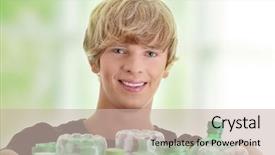  Presentation with recyclable plastic container - Slide deck featuring young man carrying a plastic container full with empty recyclable household material background and a soft green colored foreground