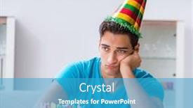  Presentation with birthday - Presentation theme with young-man-celebrating-birthday-alone background and a teal colored foreground