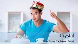  Presentation with birthday - Cool new slide deck with young man celebrating birthday alone backdrop and a teal colored foreground