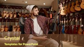  Presentation with electric guitar - PPT layouts enhanced with young-man-choosing-an-electric background and a  colored foreground