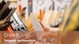  Presentation with kitchen - PPT theme consisting of young-man-choosing-kitchen-knife background and a red colored foreground