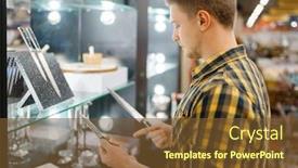  Presentation with kitchen - Audience pleasing theme consisting of young-man-choosing-kitchen-knife backdrop and a tawny brown colored foreground