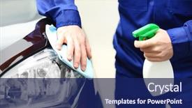  Presentation with car cleaning - Audience pleasing PPT layouts consisting of young man cleaning car lights backdrop and a navy blue colored foreground