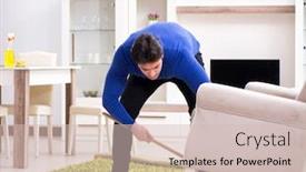  Presentation with cleaning - Cool new slide deck with young-man-cleaning-floor backdrop and a soft green colored foreground