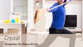  Presentation with floor care and cleaning services - Presentation theme with young-man-cleaning-floor background and a lemonade colored foreground