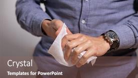  Presentation with cleaning - Colorful slide deck enhanced with young-man-cleaning-hands backdrop and a coral colored foreground
