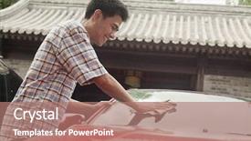  Presentation with car cleaning - Slides enhanced with young man cleaning his car background and a coral colored foreground