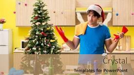  Presentation with christmas party - Amazing slides having young man cleaning kitchen after christmas party backdrop and a coral colored foreground