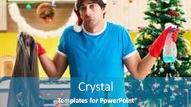  Presentation with christmas party - Colorful theme enhanced with young-man-cleaning-kitchen backdrop and a teal colored foreground