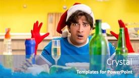  Presentation with christmas party - PPT layouts consisting of young-man-cleaning-kitchen background and a teal colored foreground
