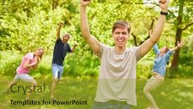  Presentation with victory team - Slides enhanced with young-man-clenches-his-fists background and a gold colored foreground