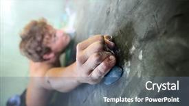  Presentation with rock climbing - Amazing theme having young man climbing indoor wall backdrop and a ocean colored foreground