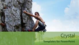  Presentation with rock wall - Beautiful theme featuring young man climbing natural rocky backdrop and a seafoam green colored foreground