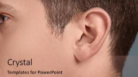  Presentation with hearing - Cool new presentation theme with young man closeup of ear backdrop and a coral colored foreground