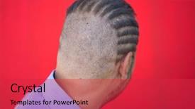  Presentation with haircut - Slides having young man closeup portrait with strange haircut background and a red colored foreground