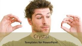  Presentation with capsules - Audience pleasing slides consisting of young-man-compares-two-capsules backdrop and a yellow colored foreground