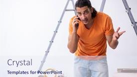  Presentation with home renovation - Amazing slide set having young man contractor doing renovation at home backdrop and a sky blue colored foreground