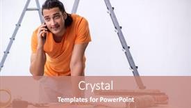  Presentation with home renovation - PPT theme having young man contractor doing renovation at home background and a coral colored foreground