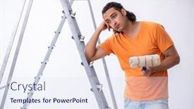  Presentation with home renovation - Beautiful slide set featuring young man contractor doing renovation at home backdrop and a sky blue colored foreground