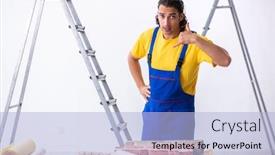  Presentation with home renovation - Cool new PPT theme with young man contractor doing renovation at home backdrop and a light blue colored foreground