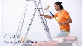  Presentation with home renovation - Amazing presentation design having young man contractor doing renovation at home backdrop and a sky blue colored foreground