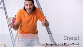  Presentation with home renovation - Audience pleasing slide set consisting of young man contractor doing renovation at home backdrop and a lemonade colored foreground