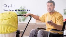  Presentation with contractor - PPT theme consisting of young-man-contractor-in-wheel background and a sky blue colored foreground