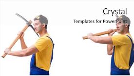  Presentation with old wite man and his music - Presentation design consisting of young man contractor with axe background and a white colored foreground