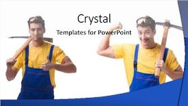  Presentation with young man on the phone - Slide set having young man contractor with axe background and a white colored foreground