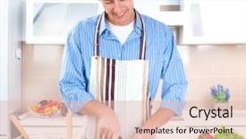  Presentation with healthy food - Colorful presentation theme enhanced with young man cooking healthy food backdrop and a  colored foreground