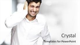  Presentation with 3d man puzzle assembling - PPT theme having young man covering her ear background and a white colored foreground