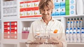  Presentation with sunscreen - Presentation theme enhanced with young-man-customer-holding-sunscreen background and a soft green colored foreground