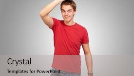  Presentation with cutting heavy metals - Slides having young man cutting his hair background and a light gray colored foreground