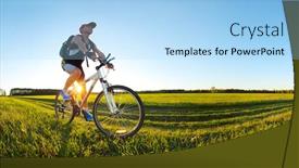  Presentation with cycling - Amazing slide set having young man cycling on a rural road through green spring meadow during sunset backdrop and a light blue colored foreground