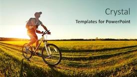  Presentation with cycling - Theme having young man cycling on a rural road through green spring meadow during sunset background and a lemonade colored foreground