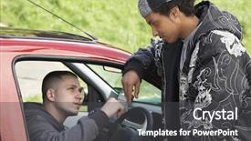  Presentation with drug - PPT theme enhanced with young man dealing drugs background and a dark gray colored foreground