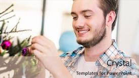  Presentation with animated christmas tree - Cool new slides with young man decorating christmas tree backdrop and a lemonade colored foreground
