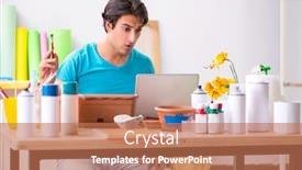  Presentation with pottery - Slides featuring young man decorating pottery in class background and a coral colored foreground